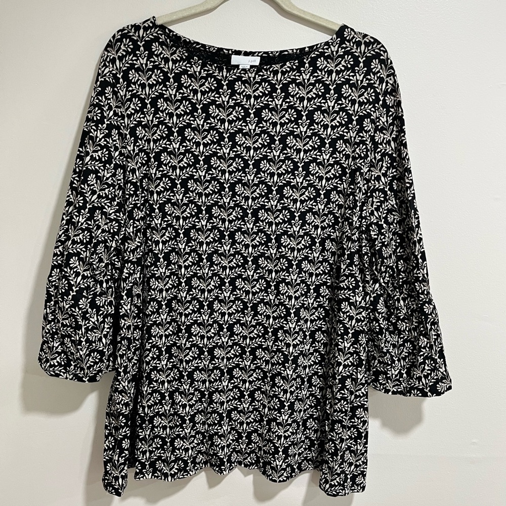 J. Jill Black Top with White Floral Design